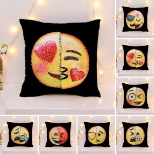 Emoji Fundas de colchón reversible DIY sequin sirena Fundas De Almohada divertido cambiar caras sonrientes decorativo Almohadas caso ali-99525274